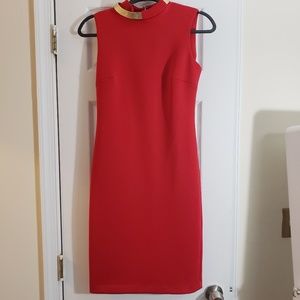 Calvin Klein Red Dress with Gold Neck accent